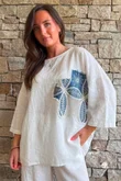 Lindin Linen Blend Crochet Flower Top White